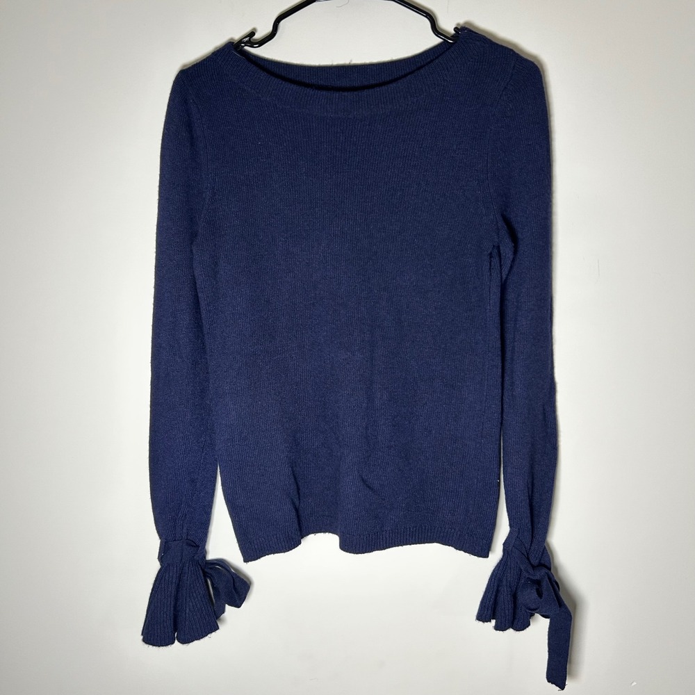 Banana Republic Flipucci Sweater Women S Navy Merino Cashmere Tie Cuff Boat Neck
